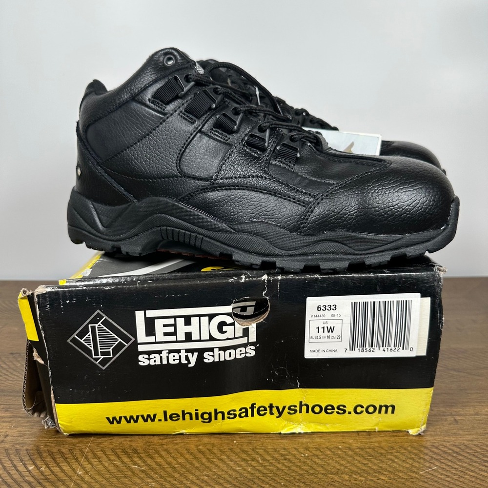 Lehigh Safety Shoes Mens 11W Black Comp Toe Hi Work Boots EH Slip Resistant NEW